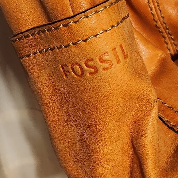 🍊 Fossil Leather Tote Bucket Bag Orange Tan Y2K Boho 🧡 - Picture 4 of 6